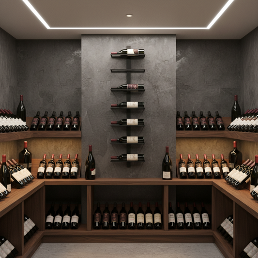 Foto van een wijnkelder met verschillende wijnrekken